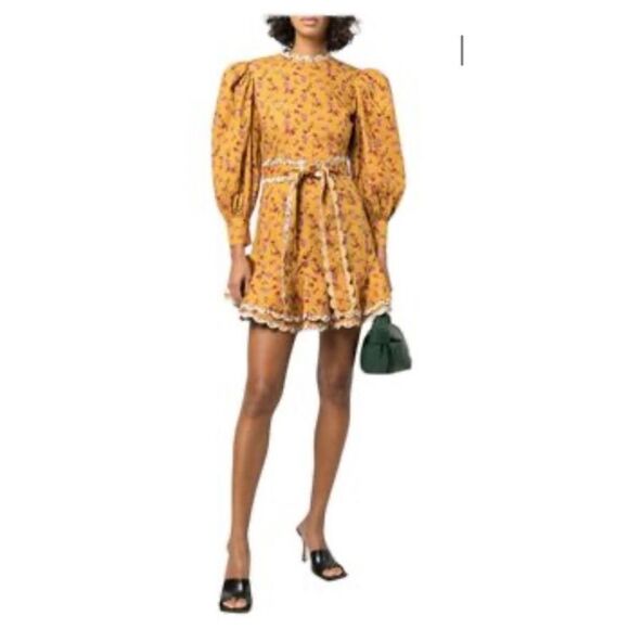 CeliaB Alder Puff Sleeve Floral Mini Dress Yellow Women’s Size Medium - Picture 3 of 10